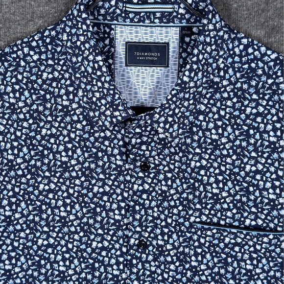 7Diamonds Other - 7Diamonds Brushstroke Shirt Mens Large Blue 4-Way Stretch Short Sleeve Geometric